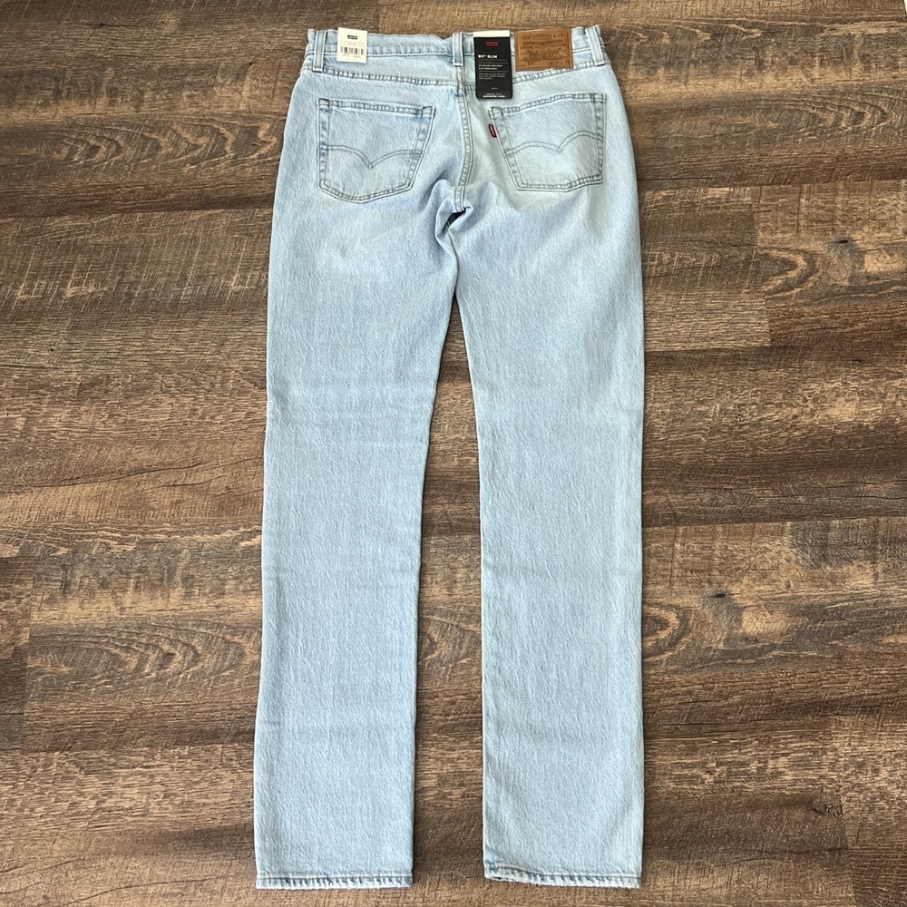 Levi's 511 Slim Fit Jeans Men's 32X34 Light Indigo Distressed Patch Stretch - Picture 3 of 14
